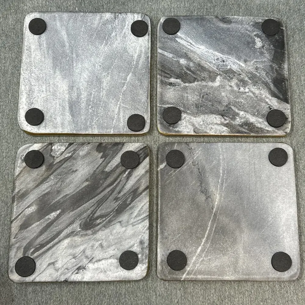 At Home Stone Coasters Set of 4 Made in India Natural Marble White Grey Square
